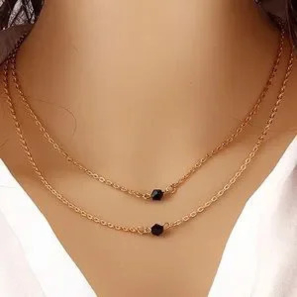 Gold Filled Black Bead Multilayered Necklace